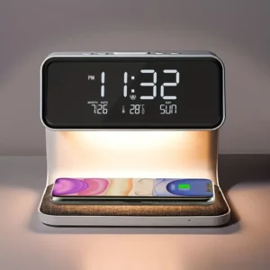 Wireless Charging Table Lamp With Clock Night, All-In-One Alarm Clock, Wireless Charging Station, Night Light, Desk Lamp, Fast Charging Pad, Digital Clock