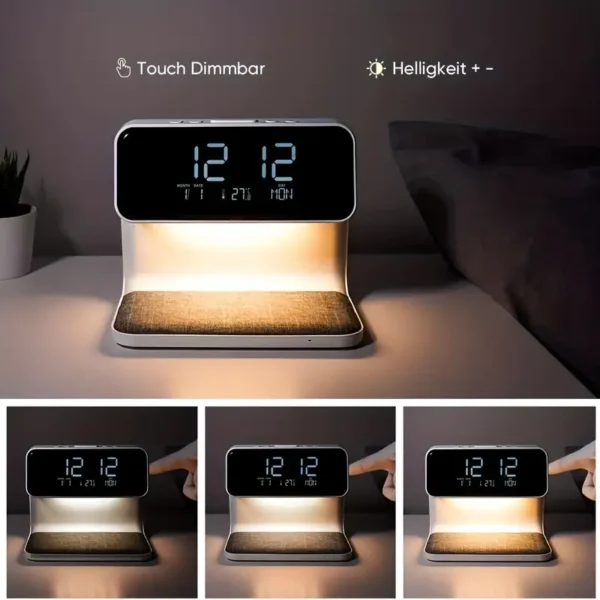 Wireless Charging Table Lamp With Clock Night, All-In-One Alarm Clock, Wireless Charging Station, Night Light, Desk Lamp, Fast Charging Pad, Digital Clock