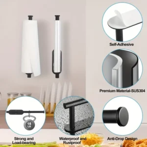 Self-Adhesive Paper Towel Stainless Steel Holder, Paper Towel Holder, Bathroom Organizer, Toilet & Under-cabinet Organizer