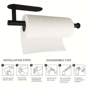 Self-Adhesive Paper Towel Stainless Steel Holder, Paper Towel Holder, Bathroom Organizer, Toilet & Under-cabinet Organizer